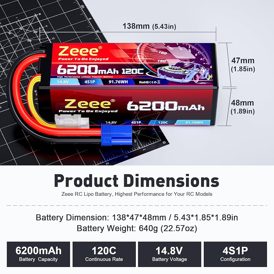 Amazon.com: Zeee 4S 6200mAh Lipo Battery 14.8V 120C Hard